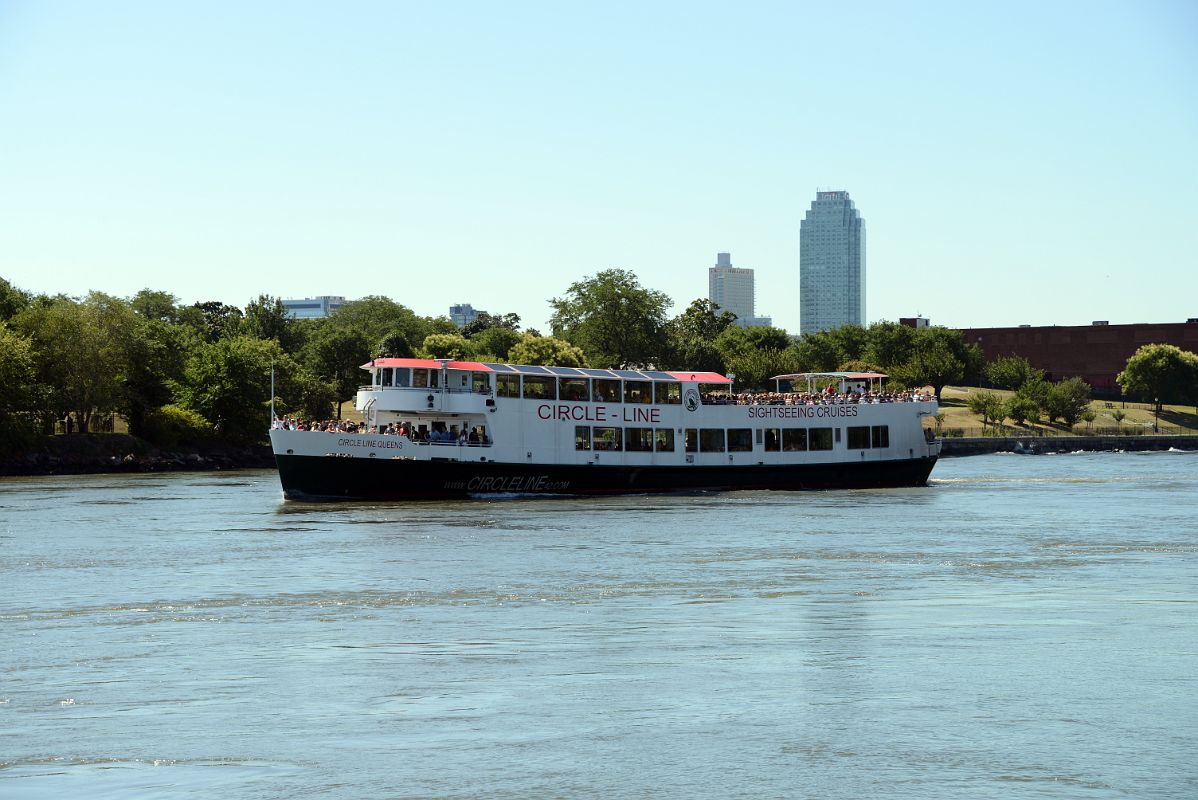 64 New York City Roosevelt Island Circle Line Sightseeing Cruise Boat Going Up The East River With Citigroup Building In Long Island City Queens